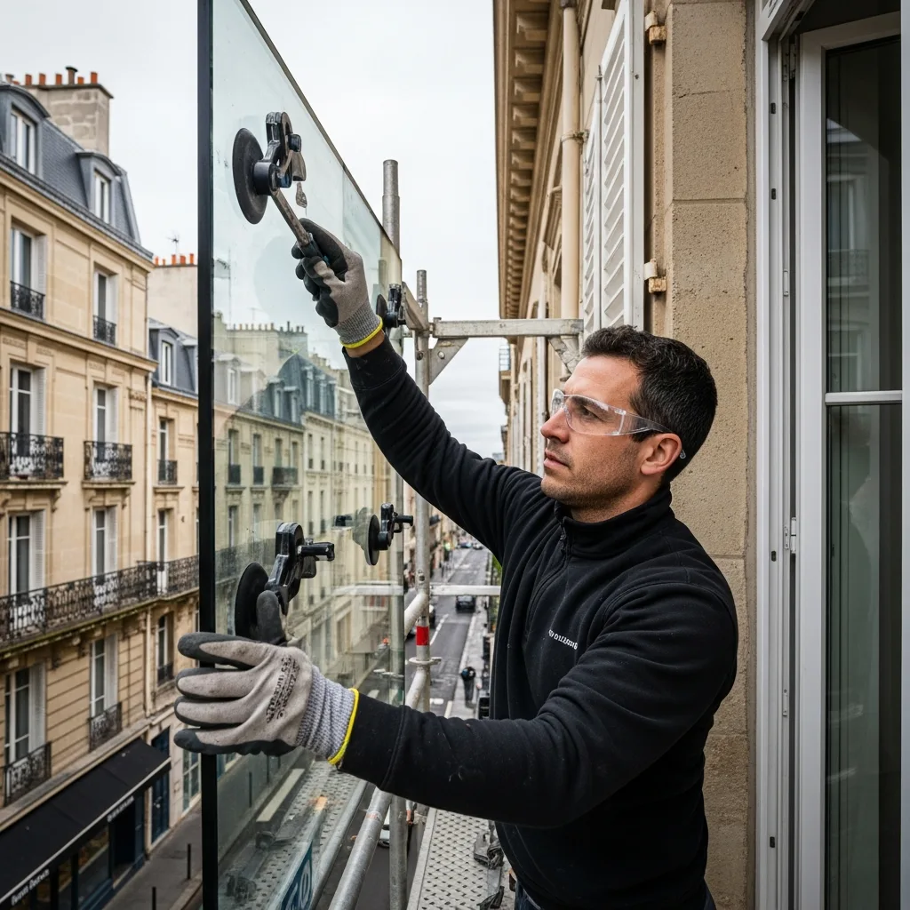Vitrier remplaçant une vitre à Ablon-sur-Seine