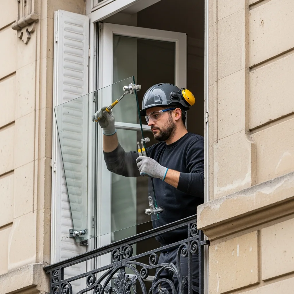 Vitrier remplaçant une vitre à Angervilliers