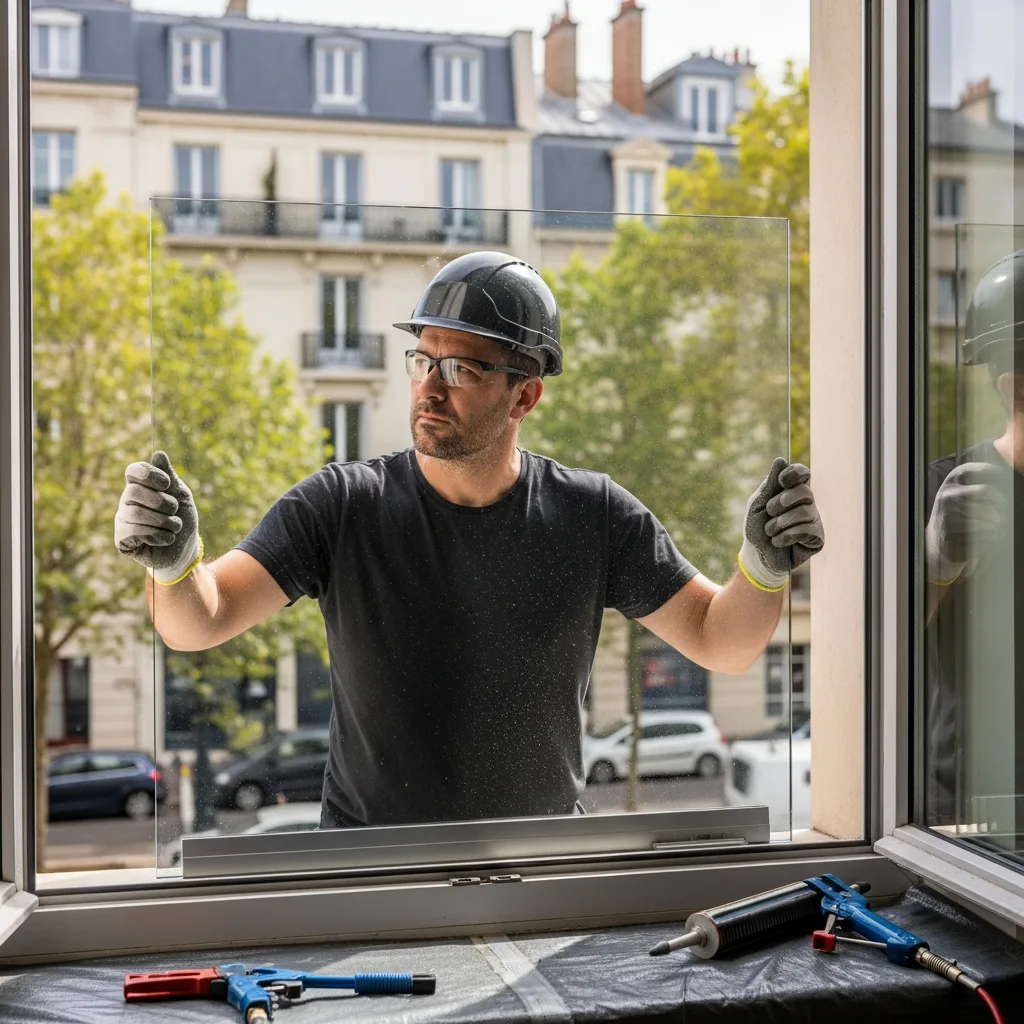 Vitrier remplaçant une vitre à Aulnay-sous-Bois