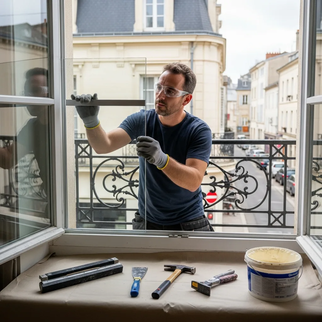 Vitrier remplaçant une vitre à Bagneaux-sur-Loing