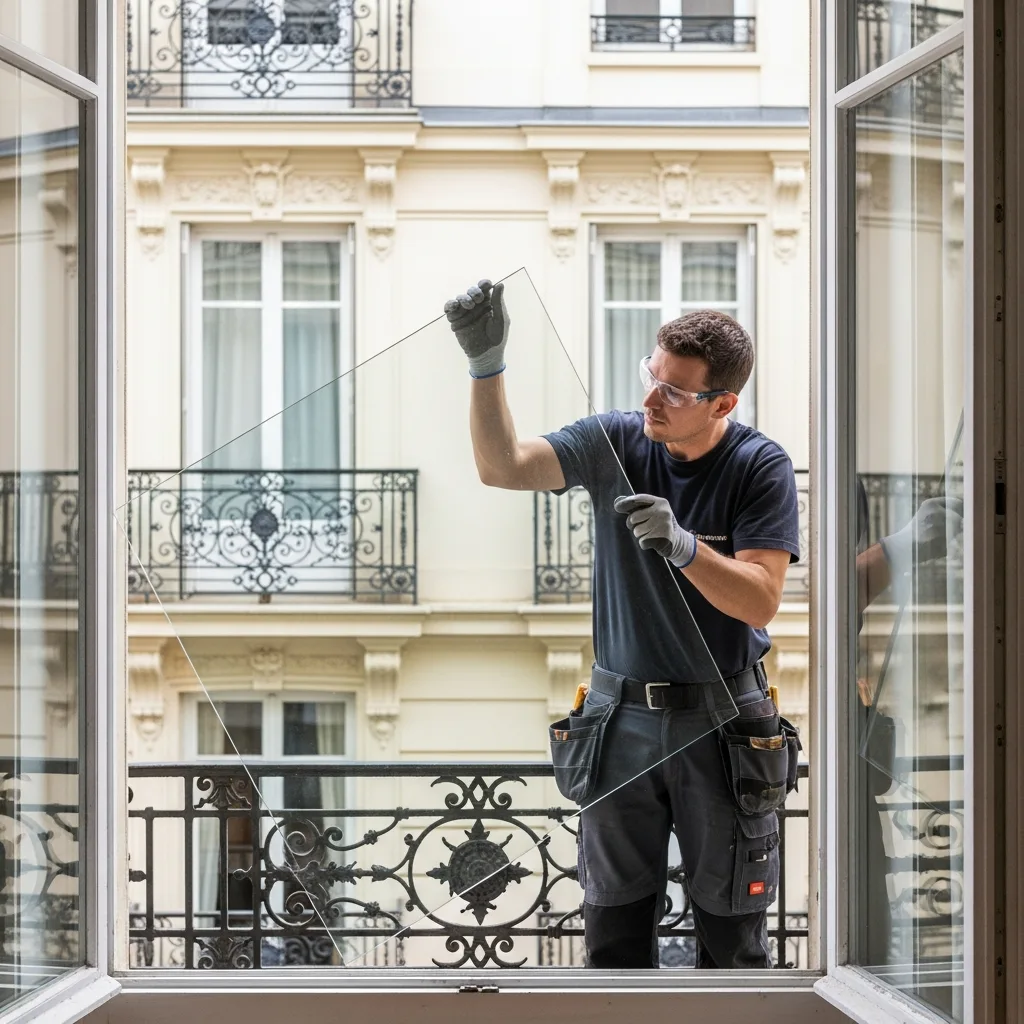 Vitrier remplaçant une vitre à Bondoufle