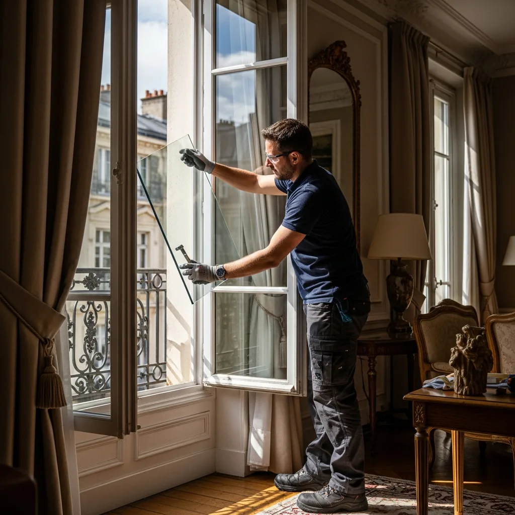 Vitrier remplaçant une vitre à Bonneuil-sur-Marne