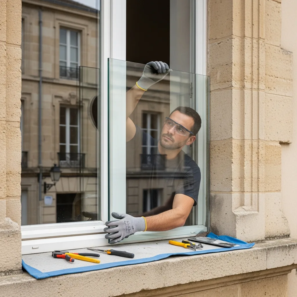 Vitrier remplaçant une vitre à Boussy-Saint-Antoine