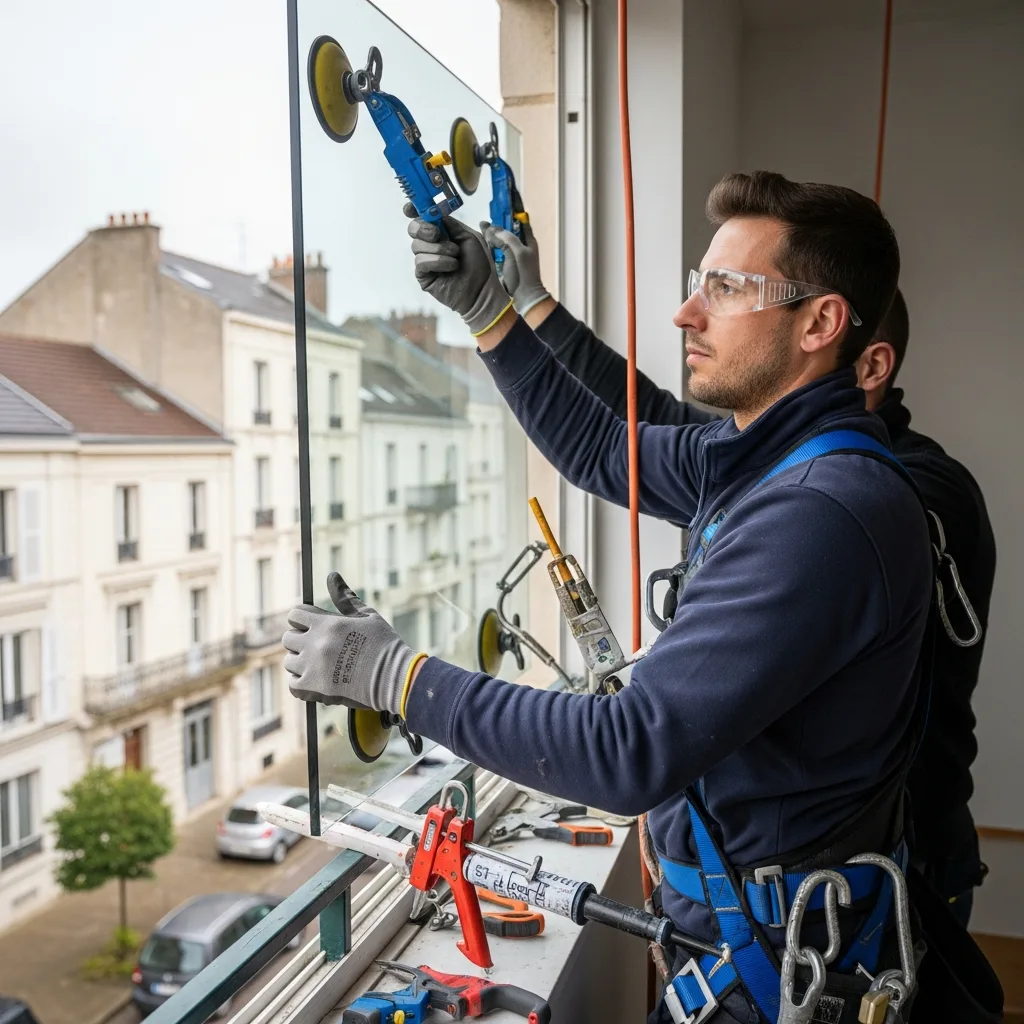 Vitrier remplaçant une vitre à Brétigny-sur-Orge