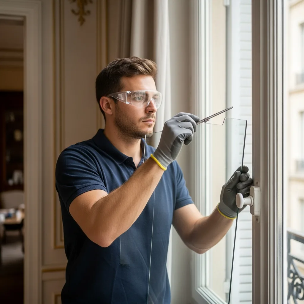 Vitrier remplaçant une vitre à Briis-sous-Forges