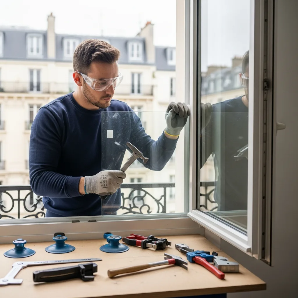 Vitrier remplaçant une vitre à Bry-sur-Marne
