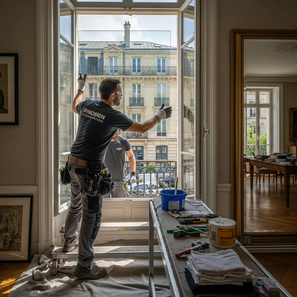 Vitrier remplaçant une vitre à Bussy-Saint-Georges