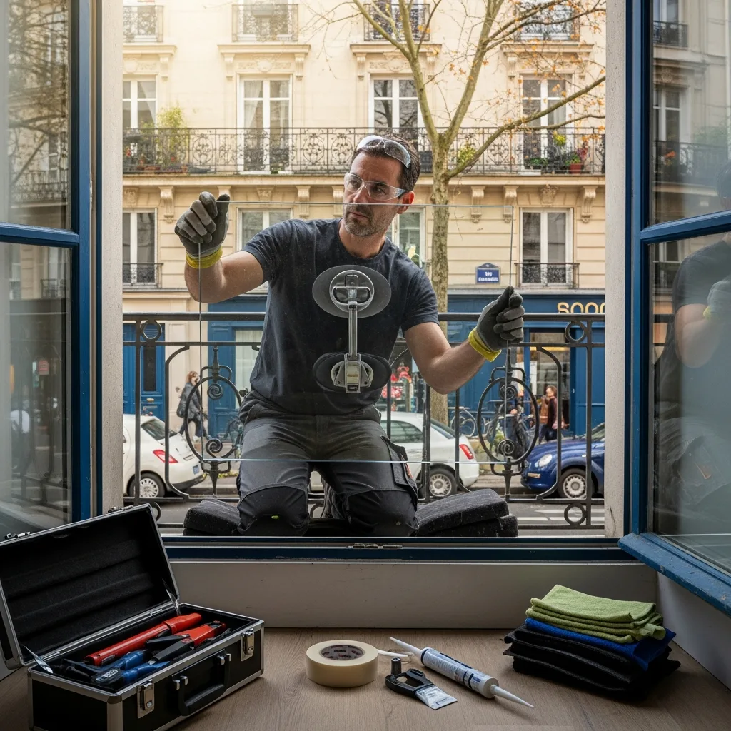Vitrier remplaçant une vitre à Champagne-sur-Seine