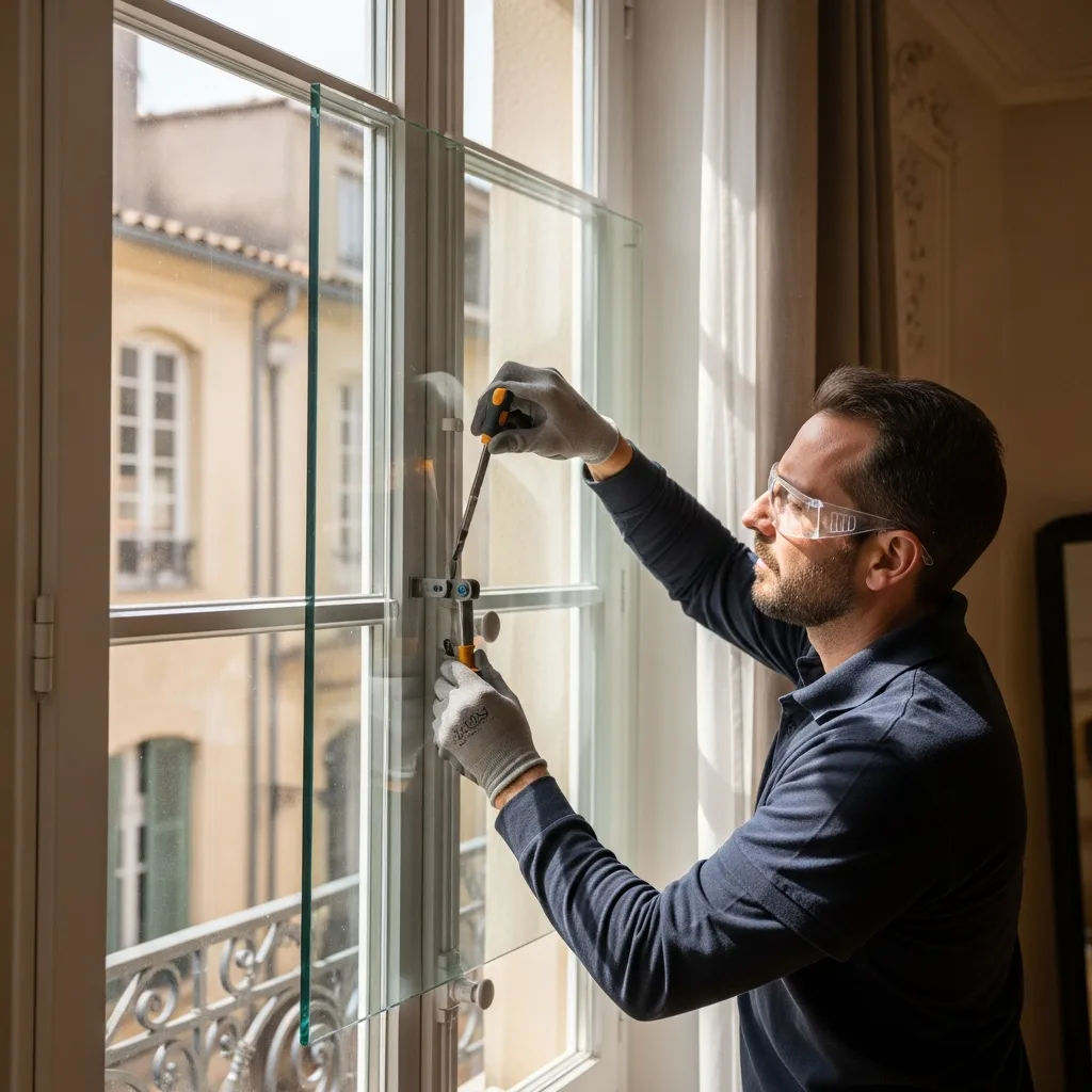 Vitrier remplaçant une vitre à Chanteloup-les-Vignes