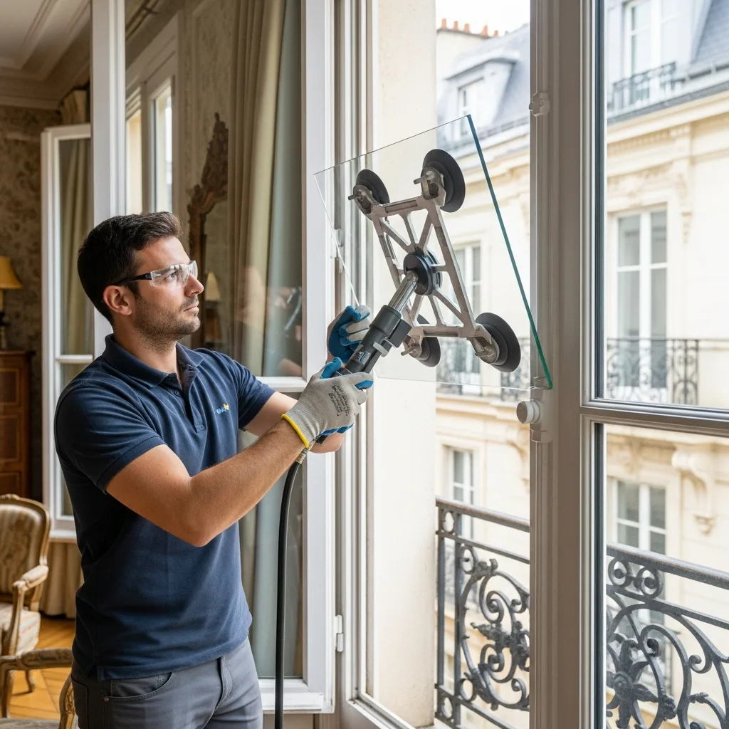 Vitrier remplaçant une vitre à Choisy-en-Brie