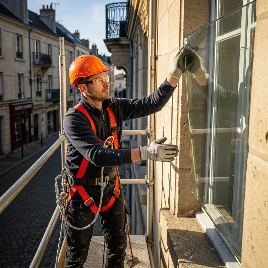 Vitrier remplaçant une vitre à Crécy-la-Chapelle
