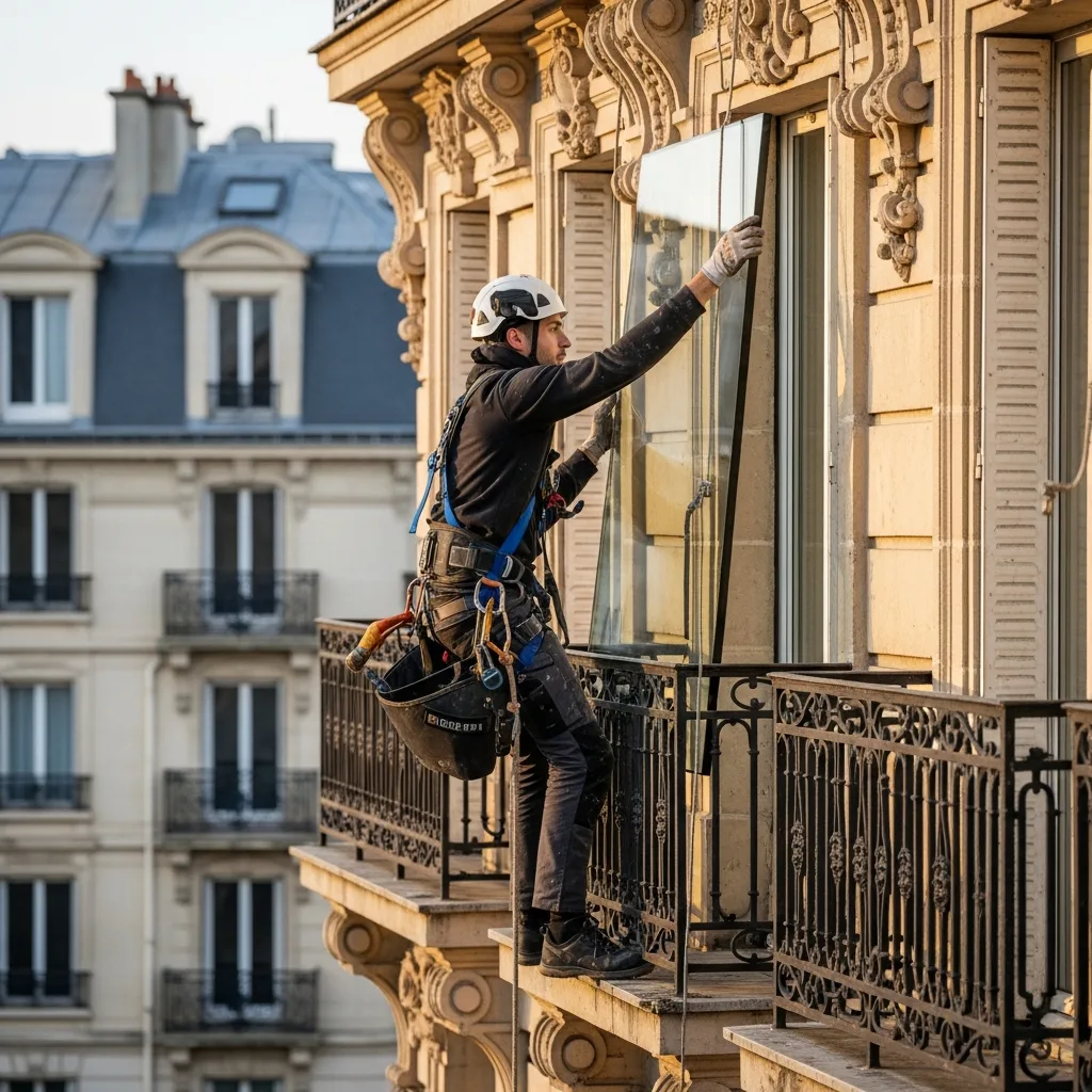 Vitrier remplaçant une vitre à Croissy-sur-Seine