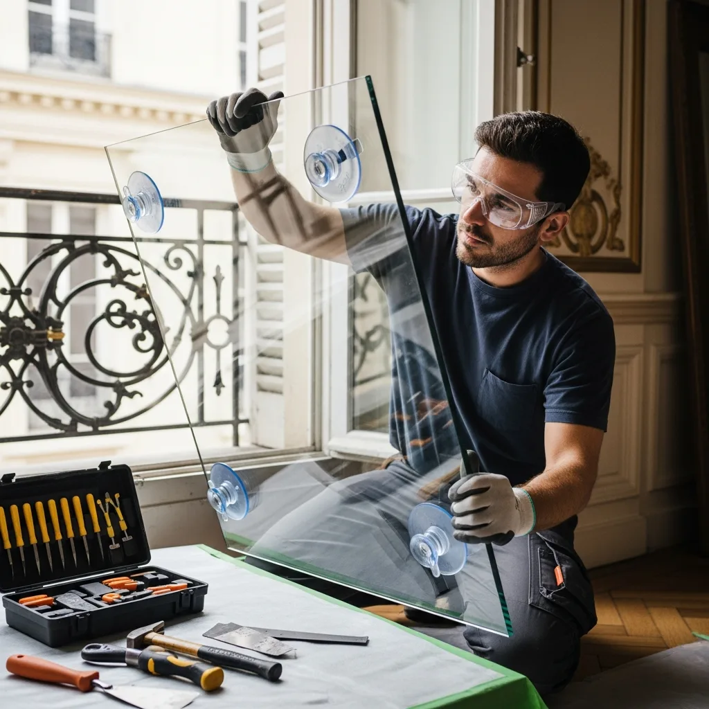Vitrier remplaçant une vitre à Deuil-la-Barre