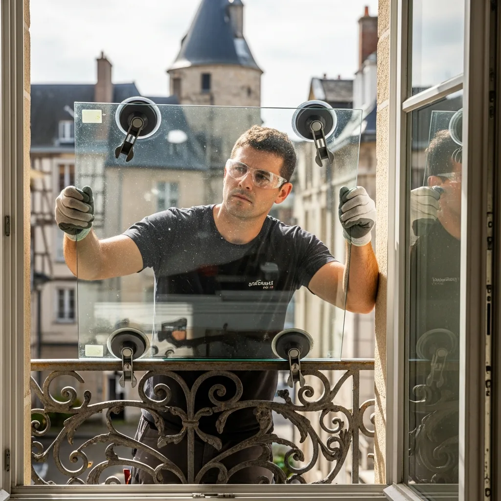 Vitrier remplaçant une vitre à Dourdan