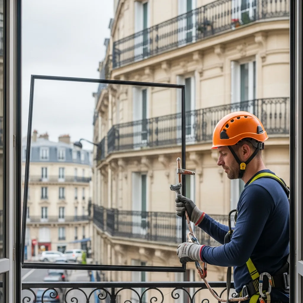 Vitrier remplaçant une vitre à Draveil