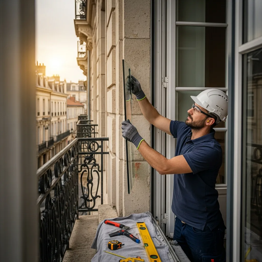 Vitrier remplaçant une vitre à Fontenailles