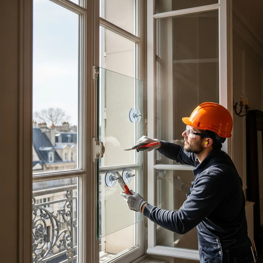 Vitrier remplaçant une vitre à Fontenay-le-Fleury