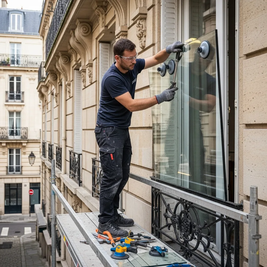 Vitrier remplaçant une vitre à Fontenay-Trésigny