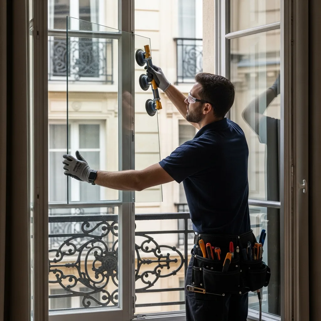 Vitrier remplaçant une vitre à Garges-lès-Gonesse