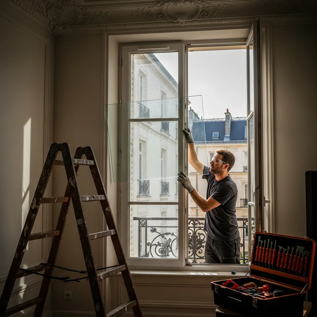 Vitrier remplaçant une vitre à Gometz-le-Châtel