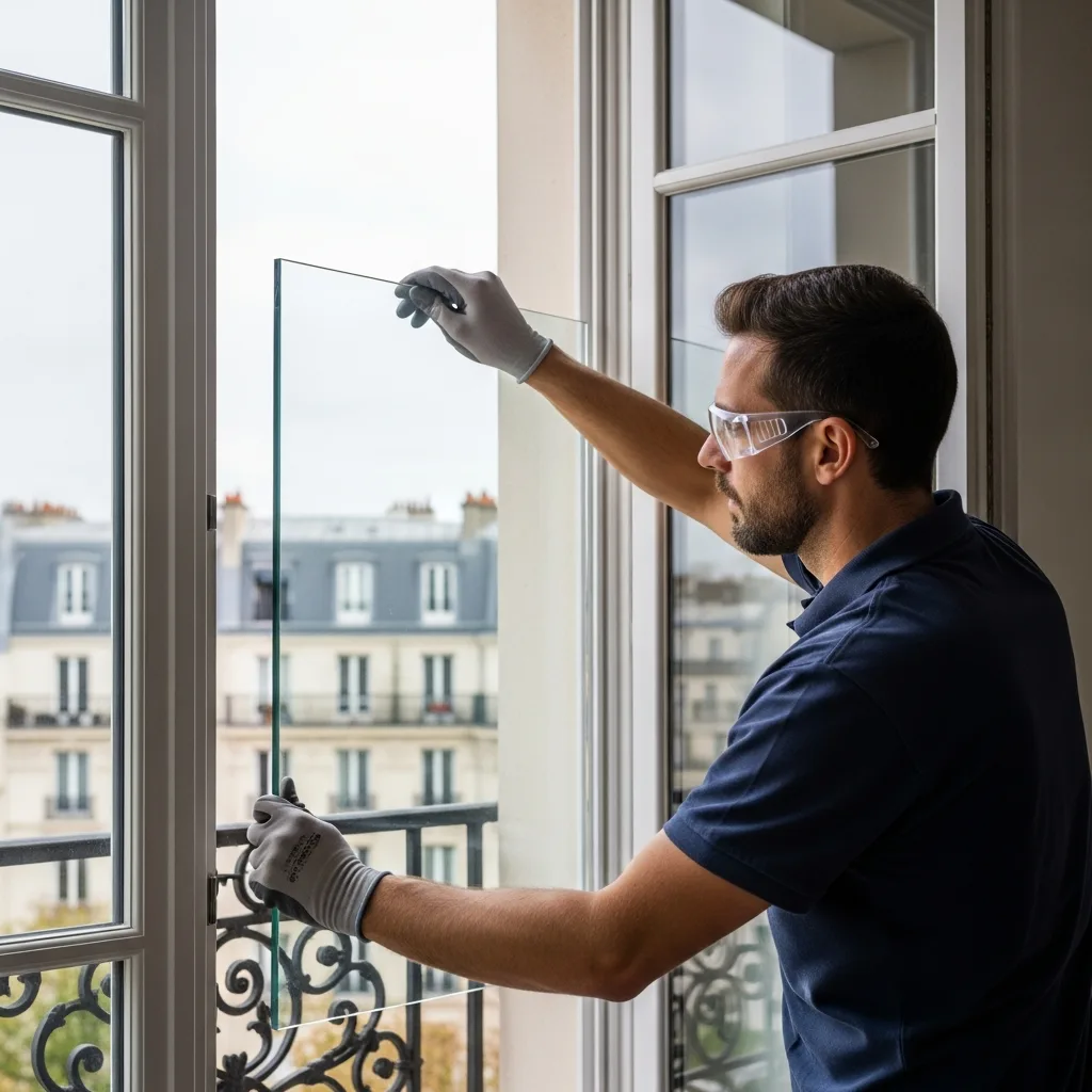 Vitrier remplaçant une vitre à Ivry-sur-Seine
