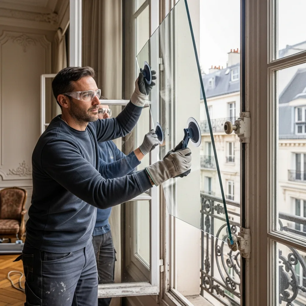 Vitrier remplaçant une vitre à Jouy-le-Châtel