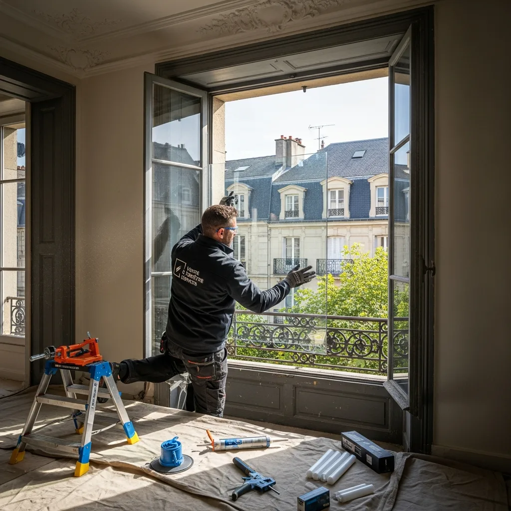 Vitrier remplaçant une vitre à Le Chesnay-Rocquencourt