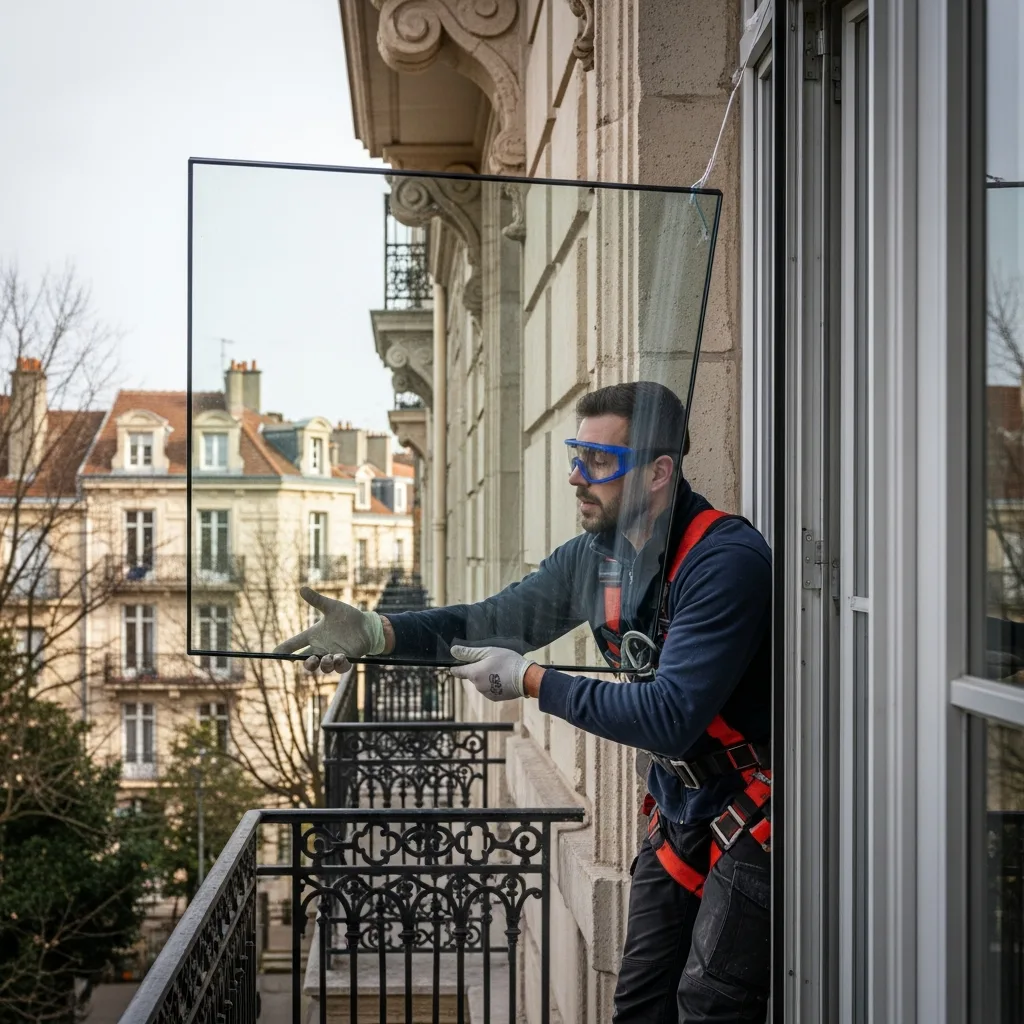 Vitrier remplaçant une vitre à Le Coudray-Montceaux