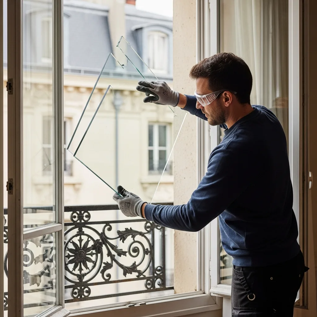 Vitrier remplaçant une vitre à Le Mée-sur-Seine