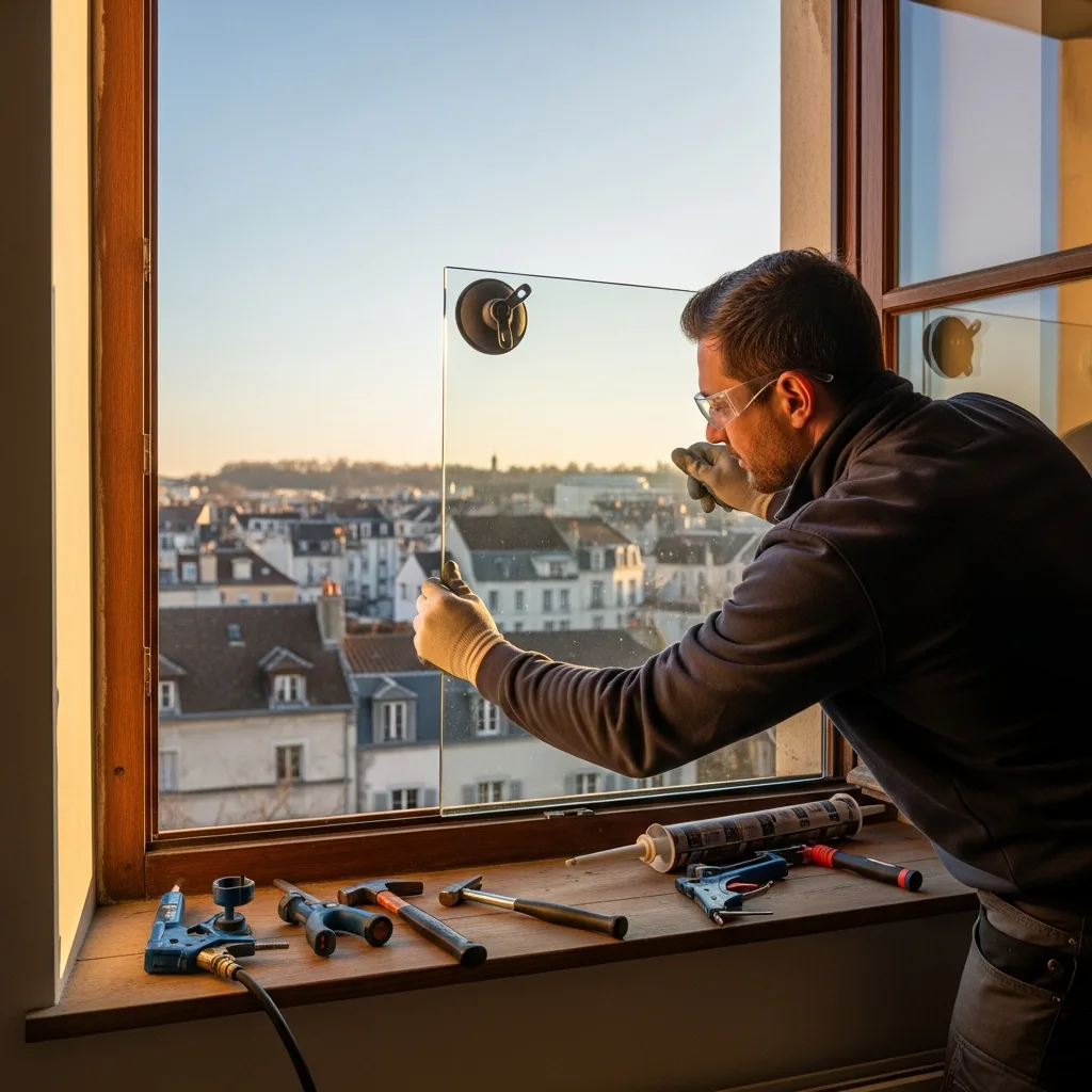 Vitrier remplaçant une vitre à Le Perreux-sur-Marne