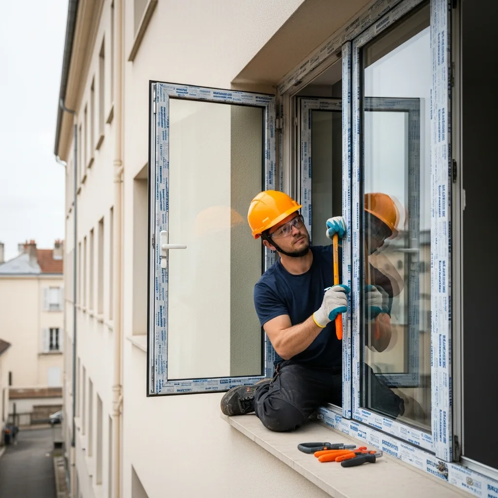 Vitrier remplaçant une vitre à Le Raincy