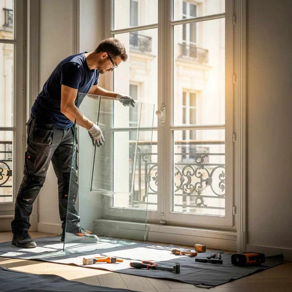 Vitrier remplaçant une vitre à Le Vésinet