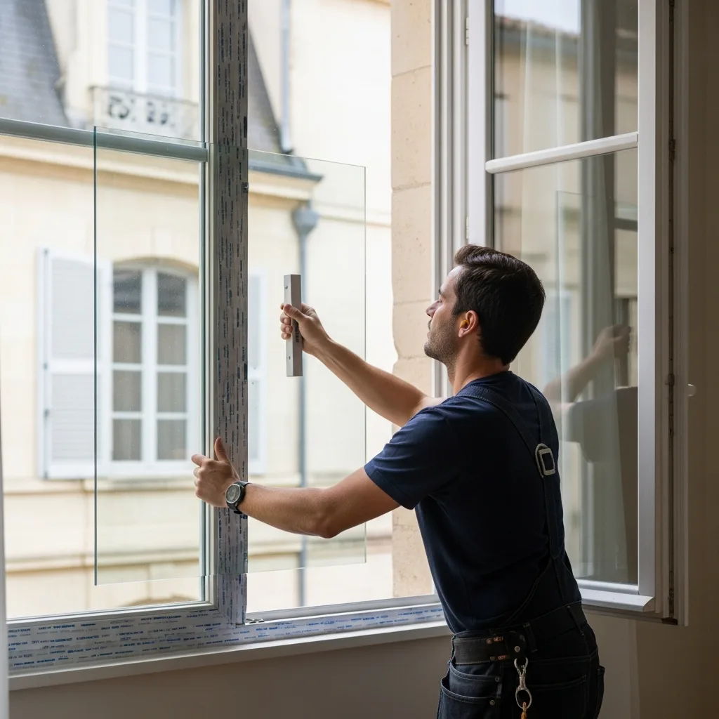 Vitrier remplaçant une vitre à Les Granges-le-Roi
