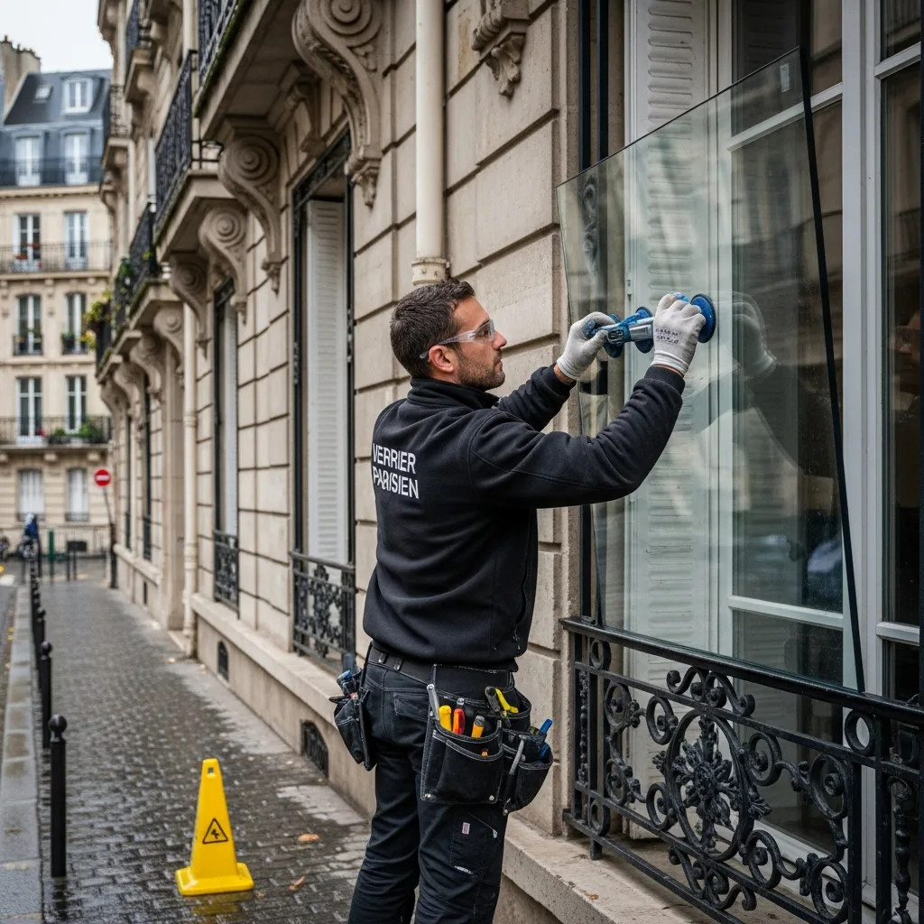 Vitrier remplaçant une vitre à Les Mureaux