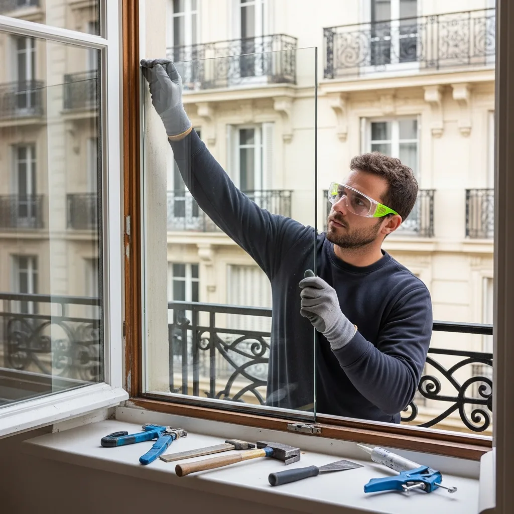Vitrier remplaçant une vitre à Livry-Gargan