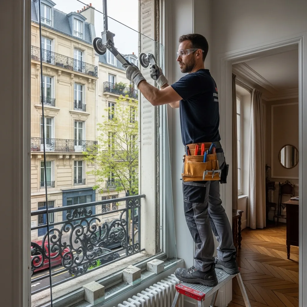Vitrier remplaçant une vitre à Livry-sur-Seine