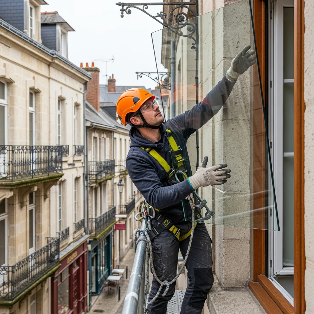 Vitrier remplaçant une vitre à Lizy-sur-Ourcq