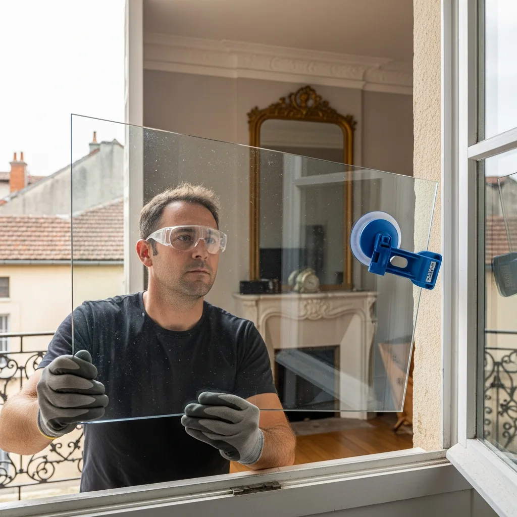 Vitrier remplaçant une vitre à Luzarches