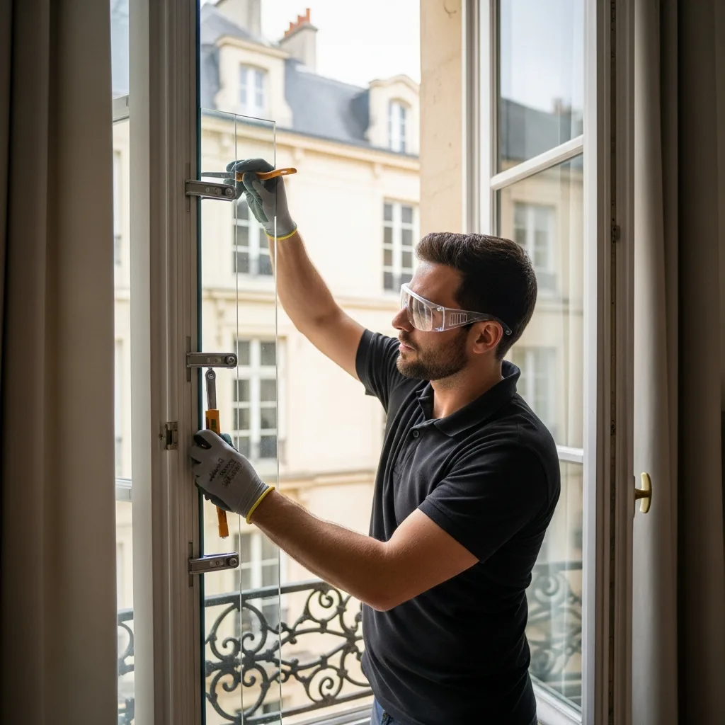 Vitrier remplaçant une vitre à Marly-la-Ville