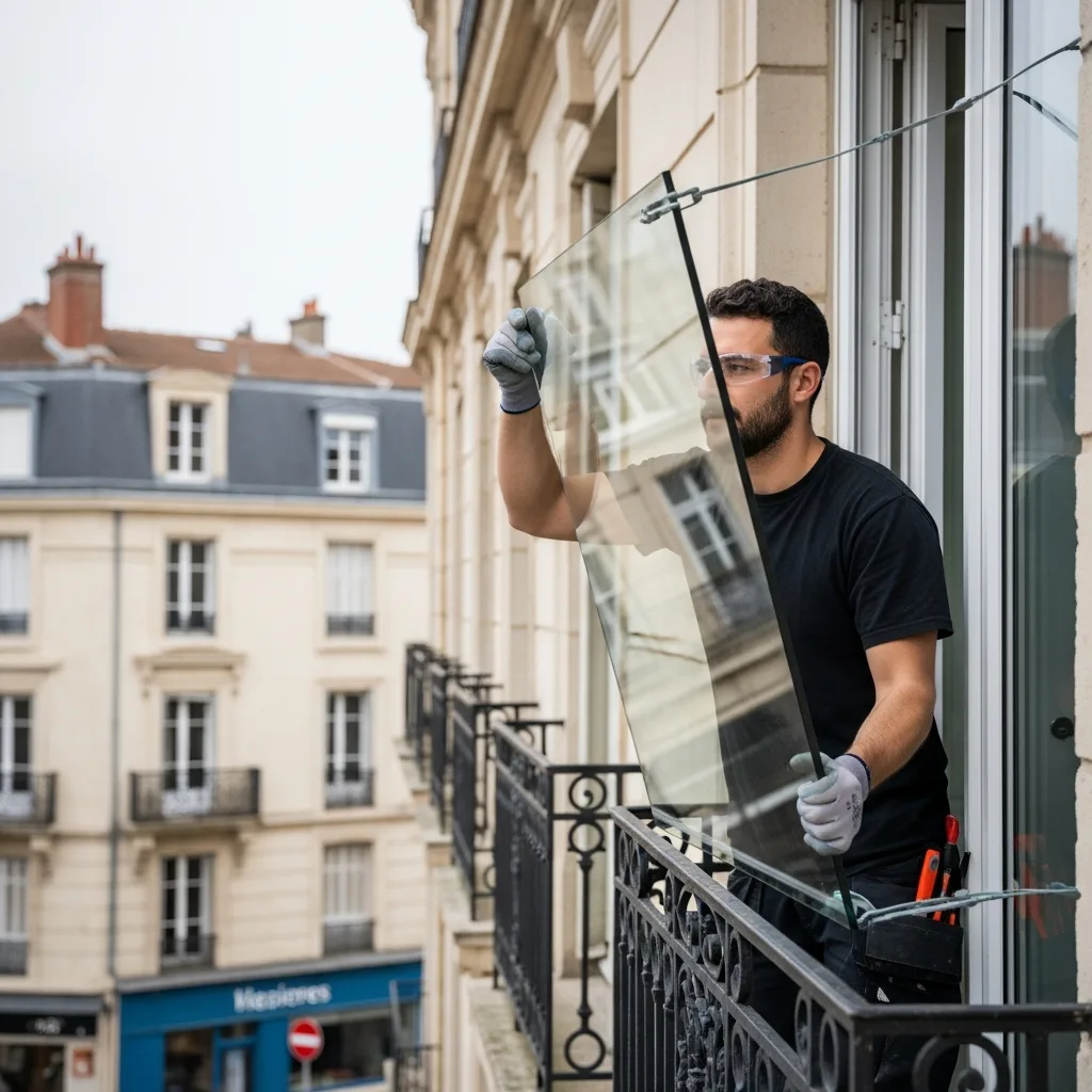 Vitrier remplaçant une vitre à Mézières-sur-Seine