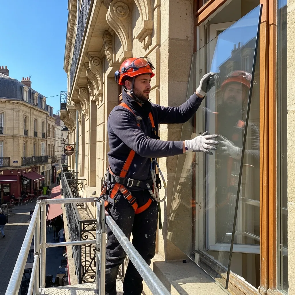 Vitrier remplaçant une vitre à Milly-la-Forêt