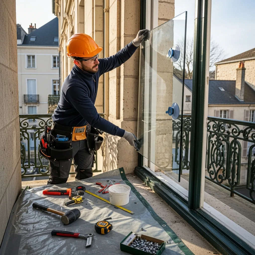 Vitrier remplaçant une vitre à Moigny-sur-École