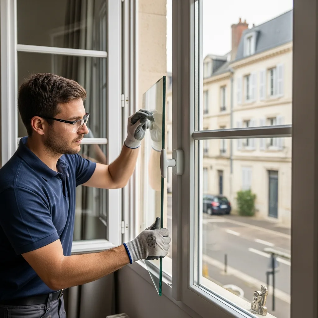 Vitrier remplaçant une vitre à Montigny-sur-Loing