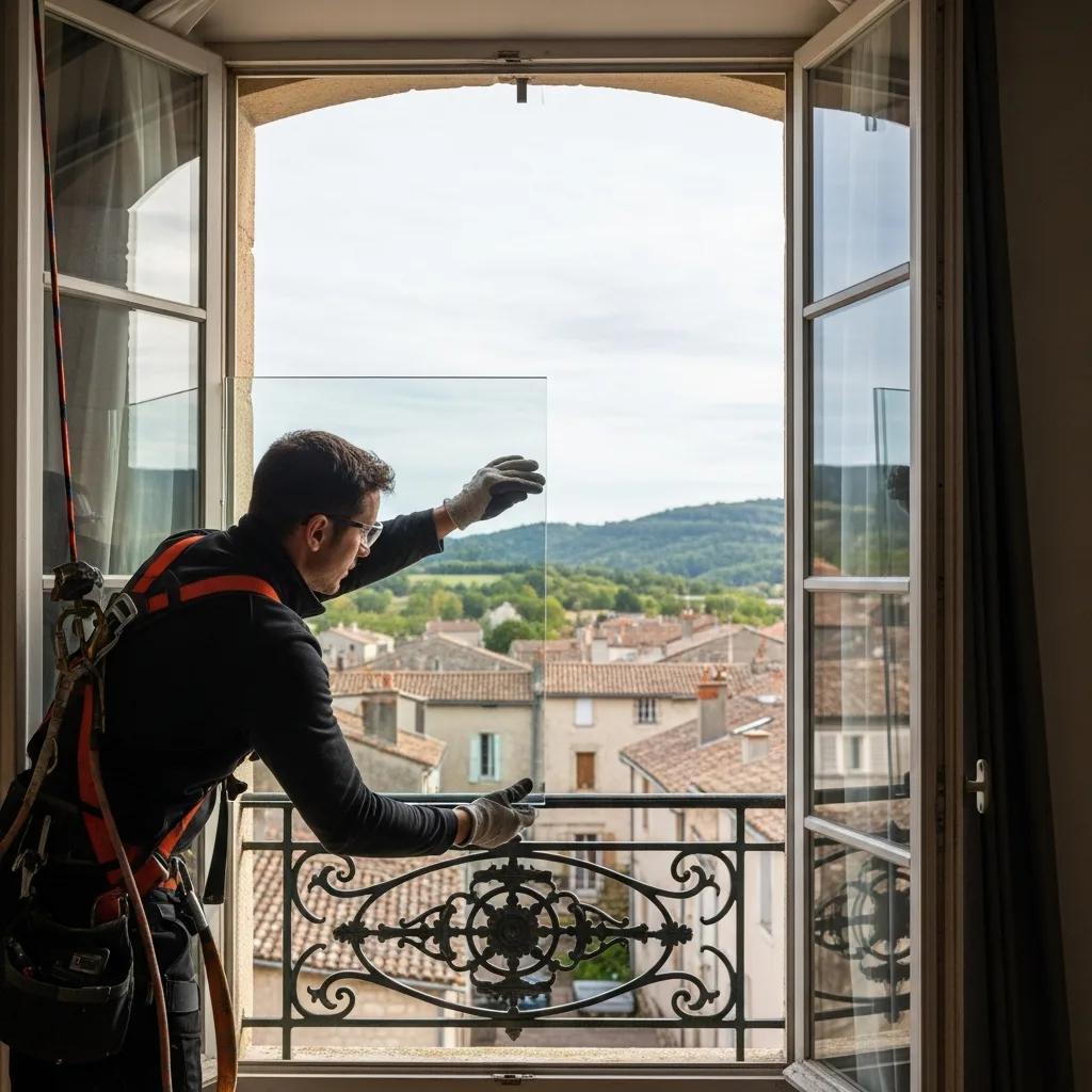 Vitrier remplaçant une vitre à Montsoult