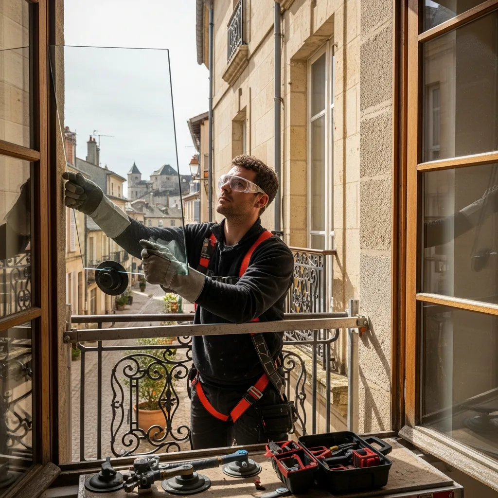 Vitrier remplaçant une vitre à Moret-Loing-et-Orvanne