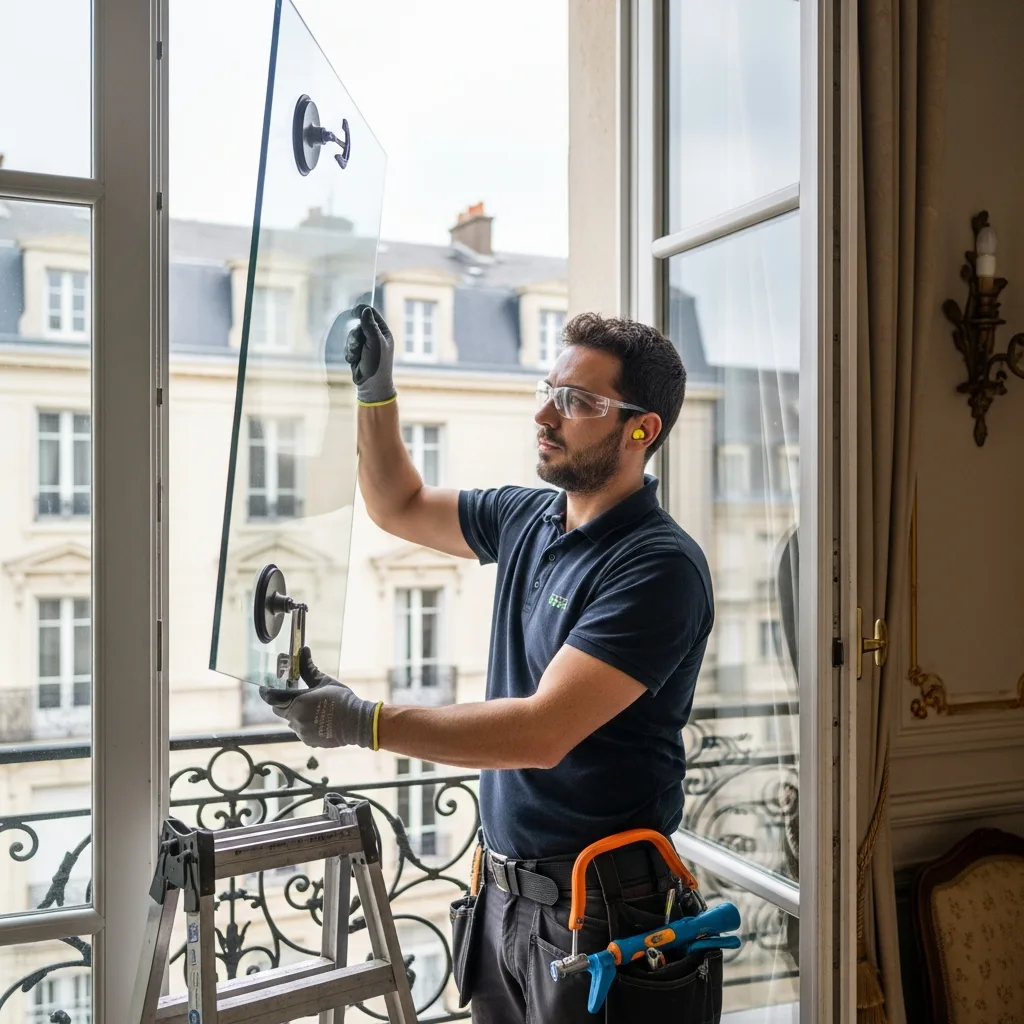 Vitrier remplaçant une vitre à Neuville-sur-Oise