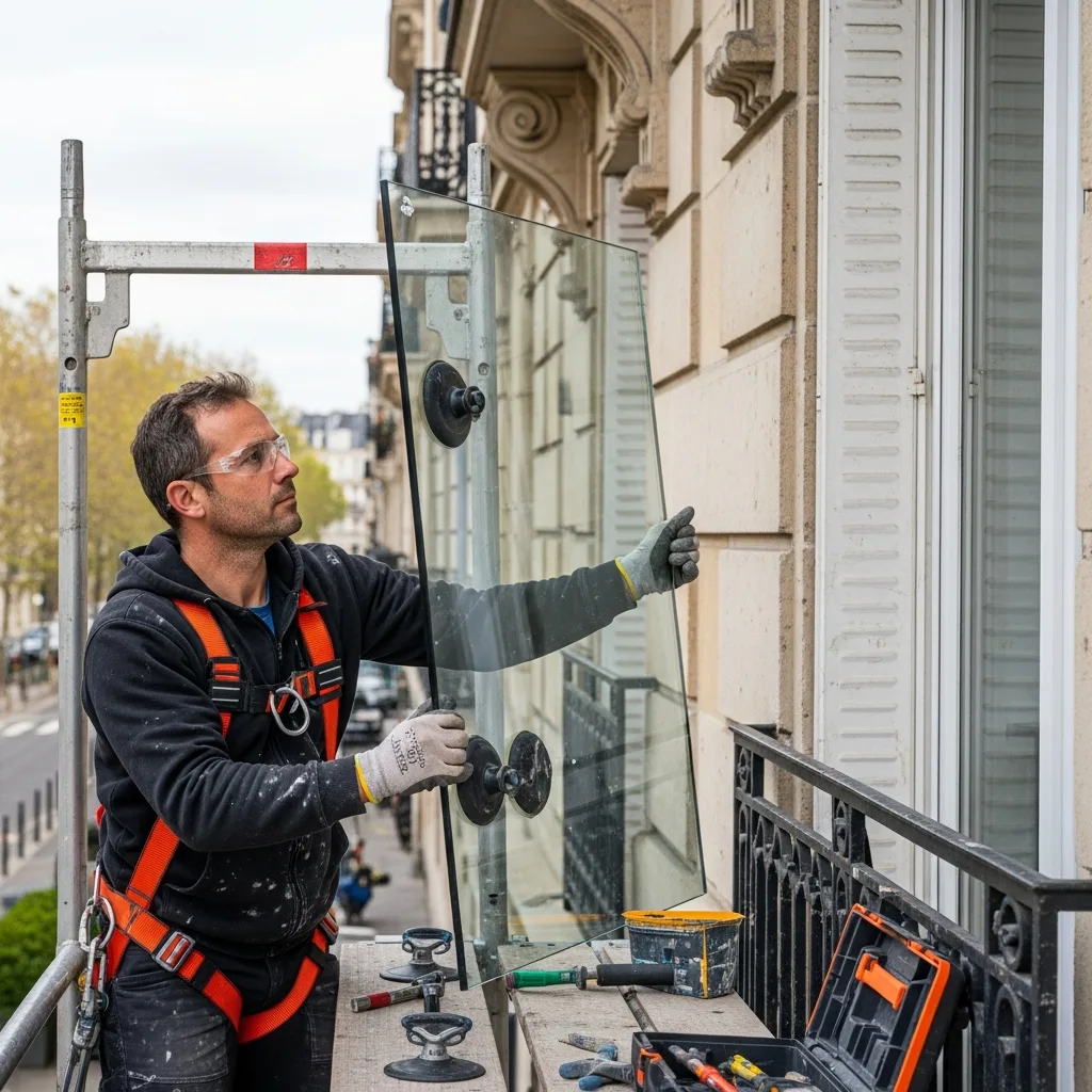 Vitrier remplaçant une vitre à Nogent-sur-Marne