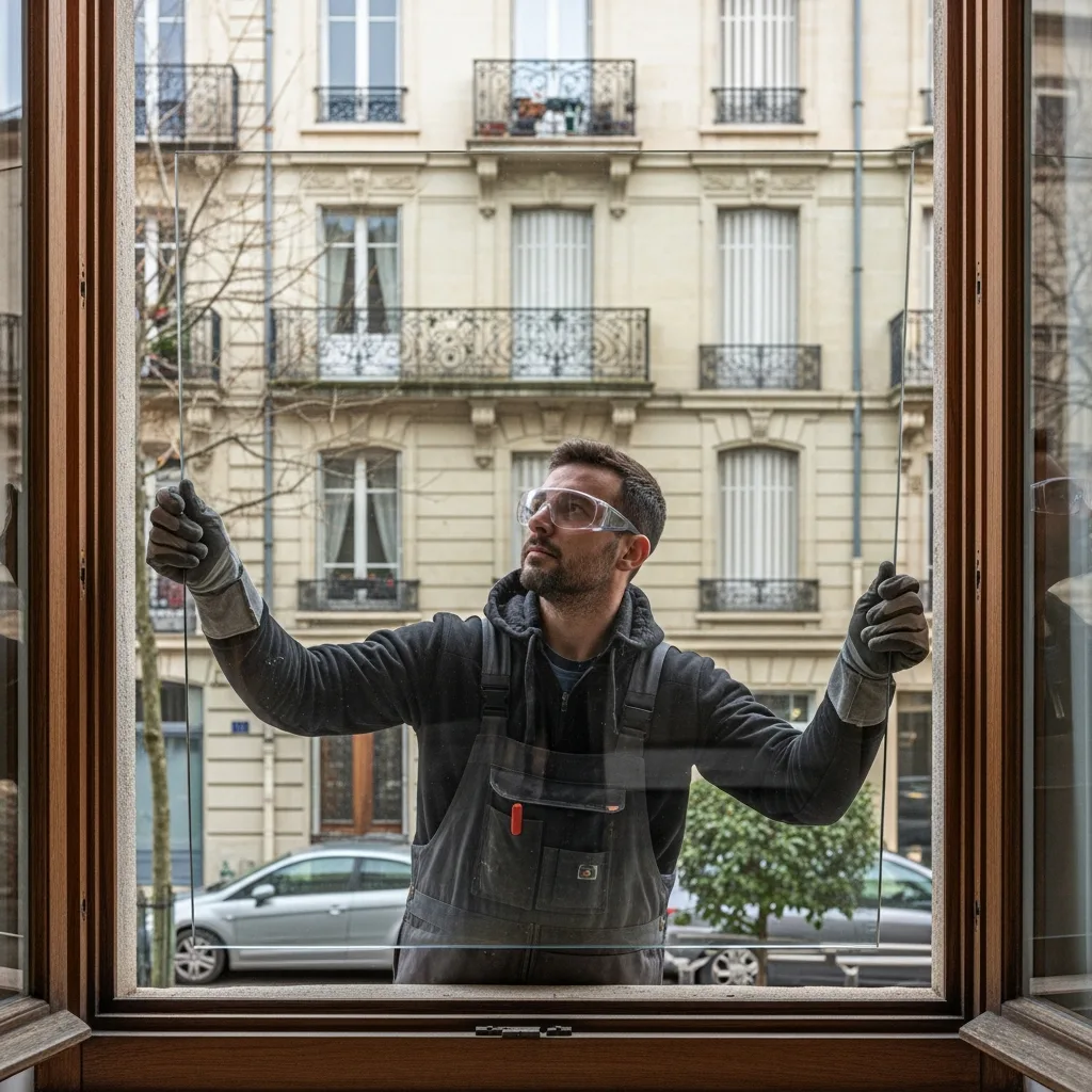 Vitrier remplaçant une vitre à Ozouer-le-Voulgis