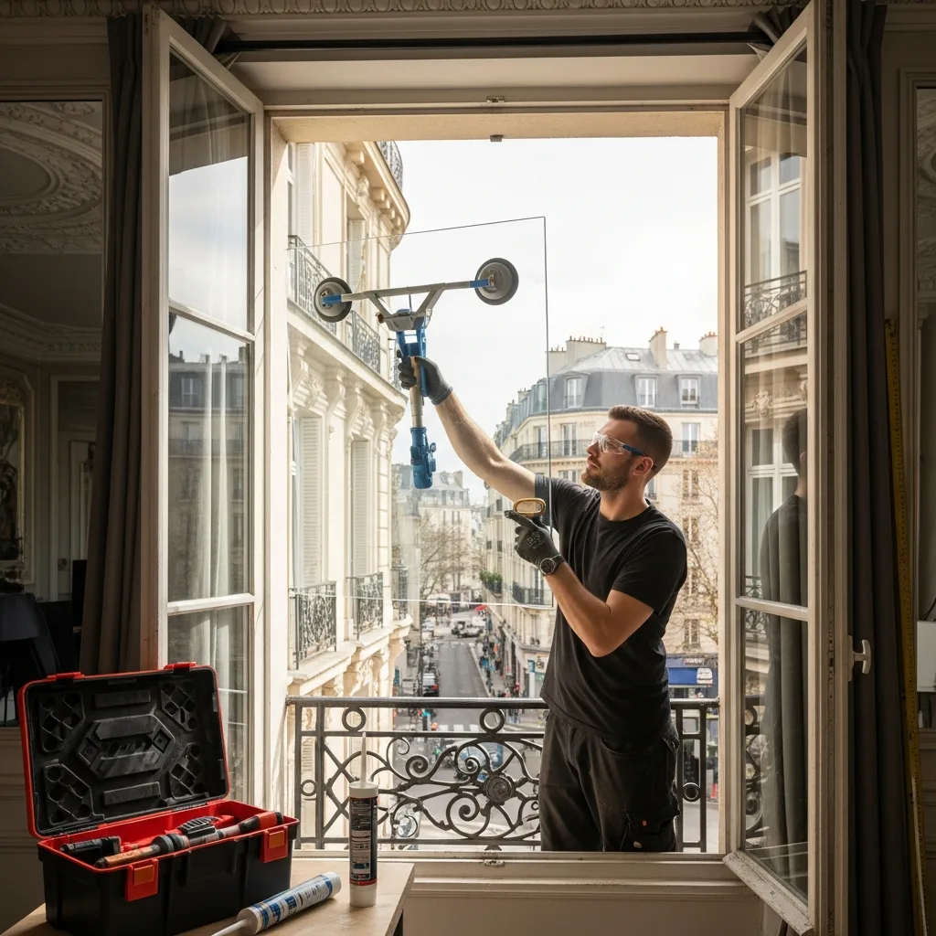 Vitrier remplaçant une vitre à Paris 13ème