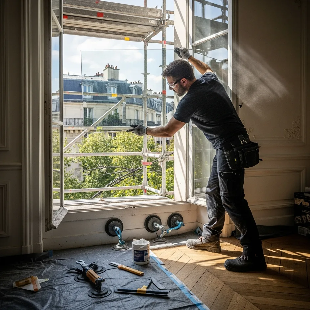 Vitrier remplaçant une vitre à Paris 17ème